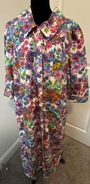 Models Coat Vintage Floral Print Button-Front Maxi Housecoat Robe